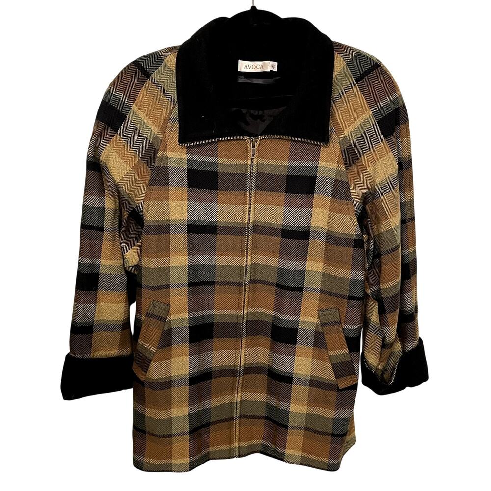 Avoca Ireland Wool Jacket Full Zip Brown Black Plaid Classic IRL/UK 14 or US 10?